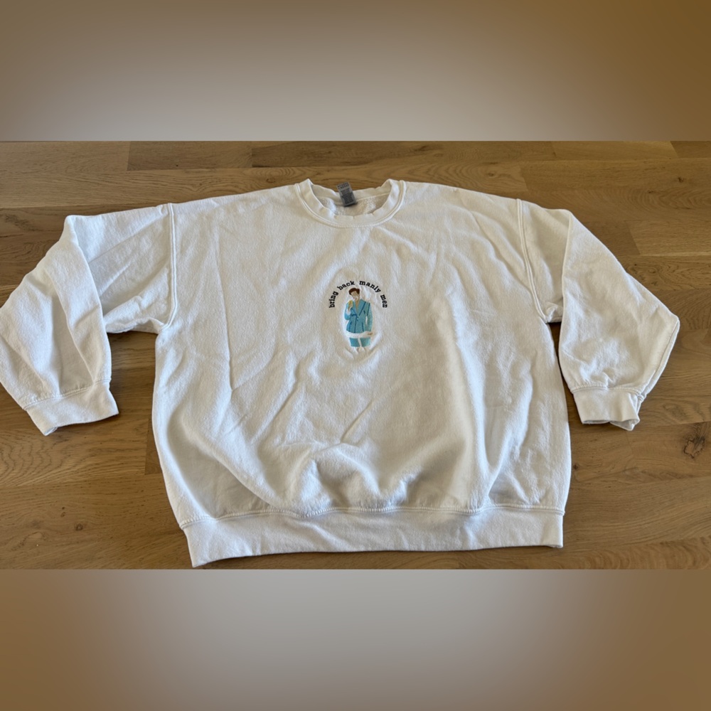 Harry Styles ‘Bring back manly men’ crewneck sweatshirt white size XL